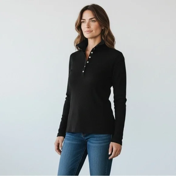 Cutter & Buck Thermal Long Sleeve Satin Trim Snap Henley. Black. Small #434 - Picture 1 of 8